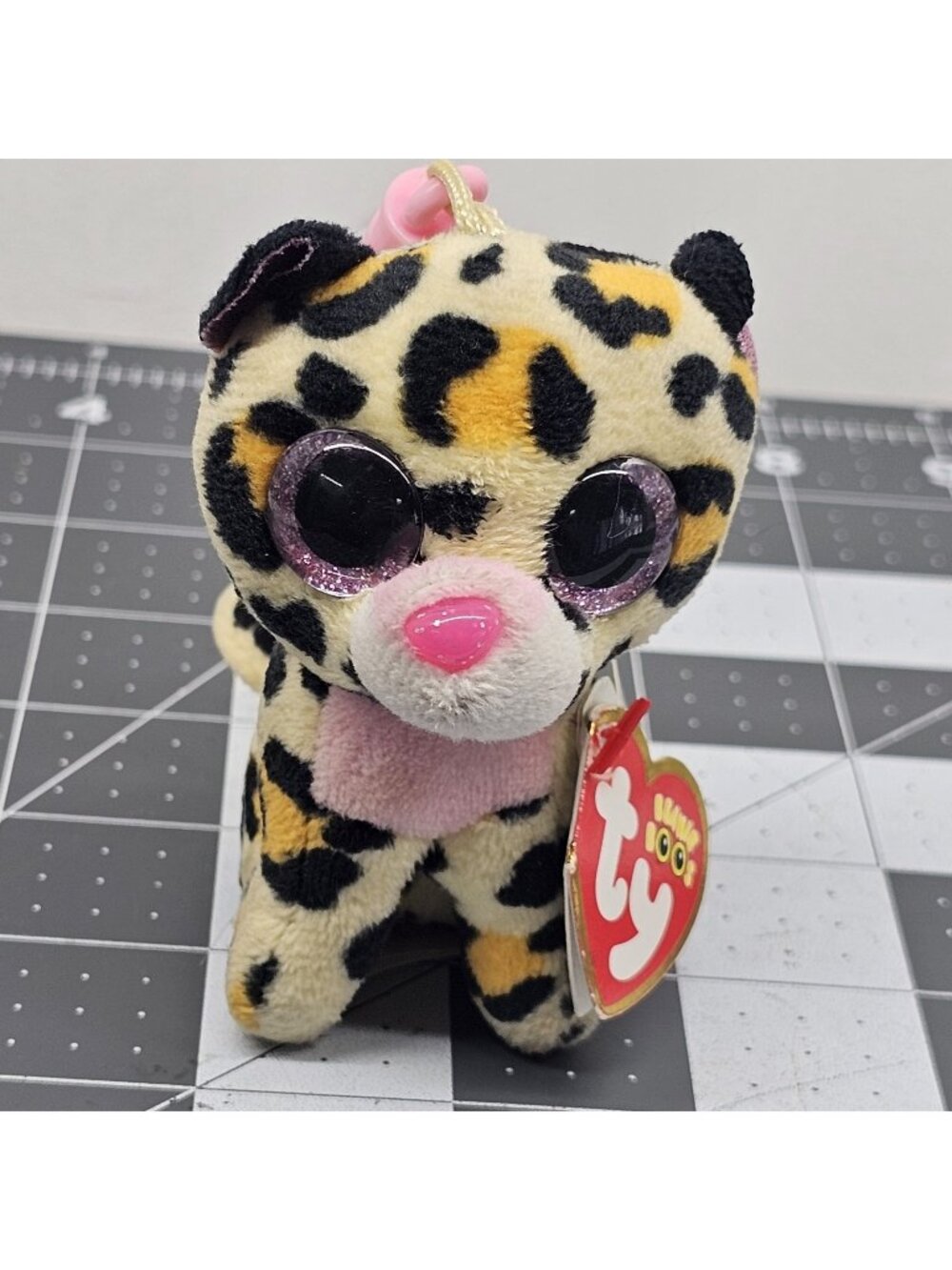 TY Beanie Boos - LIVVIE the Leopard Glitter Eyes Key Clip - 3 inch